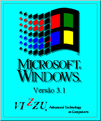 Ecrã de abertura do Windows 3.1 com a marca Vizzu, 1994